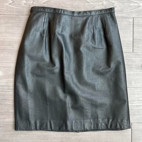 Vintage 90s Matter of Degrees Black Genuine Leather Mini Skirt Size 8 - Picture 1 of 5